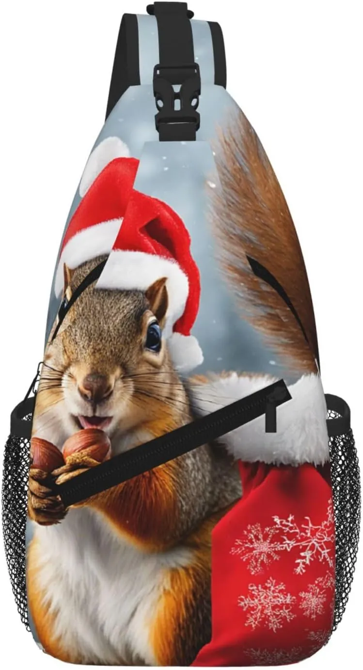 Christmas Squirrel Print Cross Chest Bag Diagonally For Short-Distance Travel And Daily Use