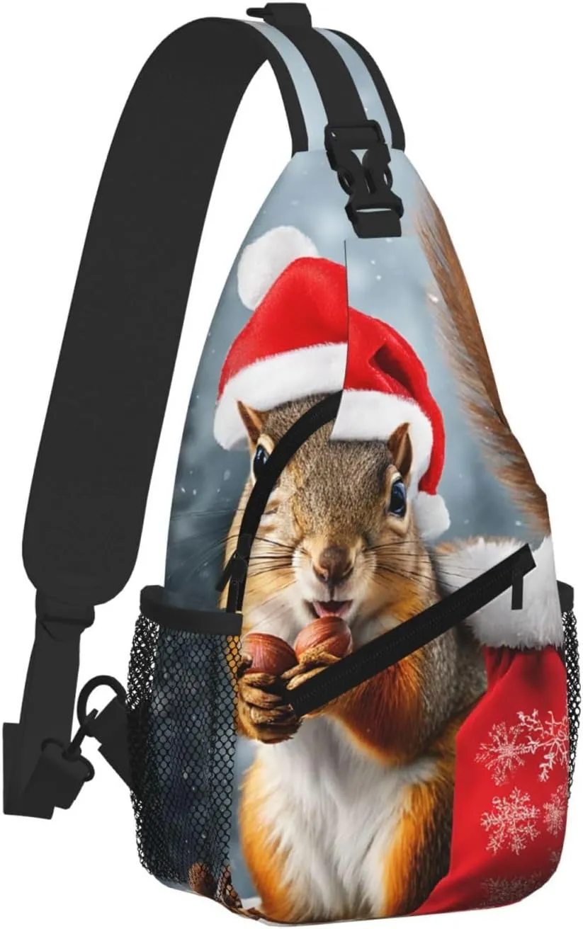 Christmas Squirrel Print Cross Chest Bag Diagonally For Short-Distance Travel And Daily Use