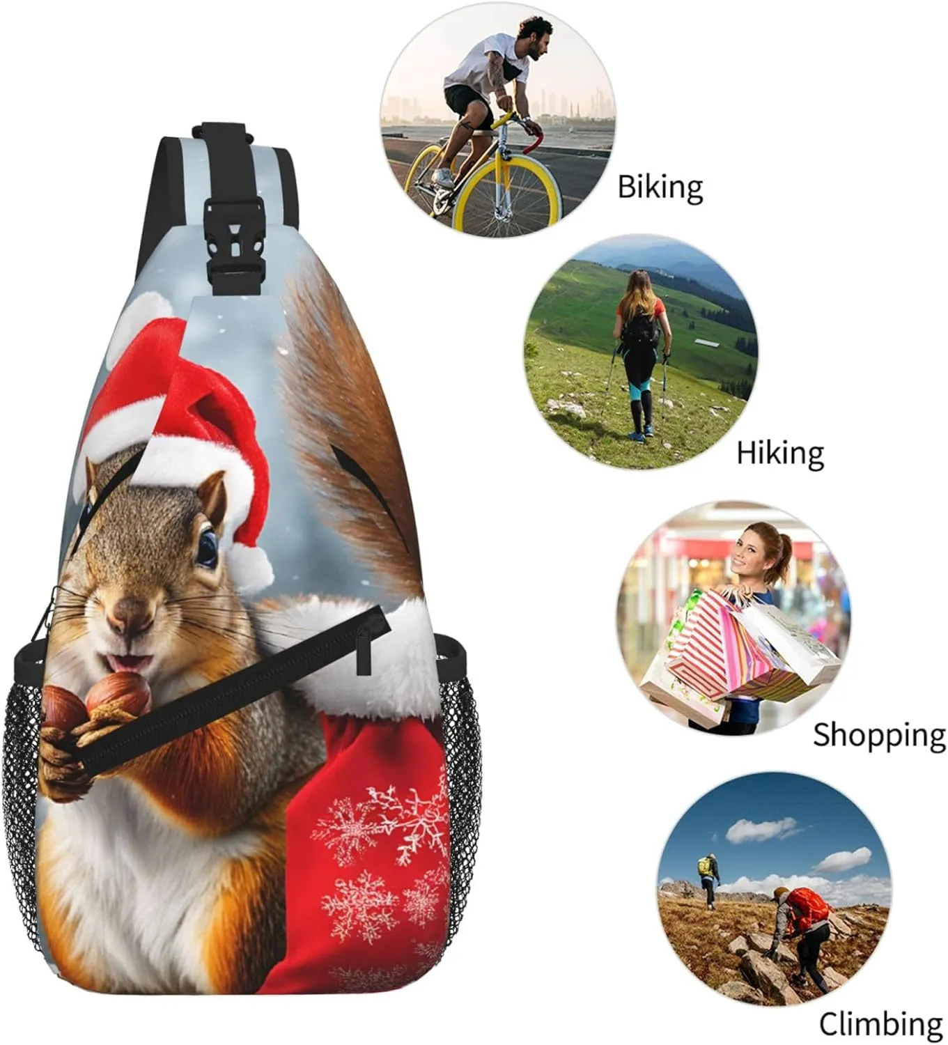 Christmas Squirrel Print Cross Chest Bag Diagonally For Short-Distance Travel And Daily Use