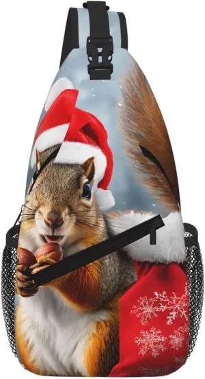 Christmas Squirrel Print Cross Chest Bag Diagonally For Short-Distance Travel And Daily Use
