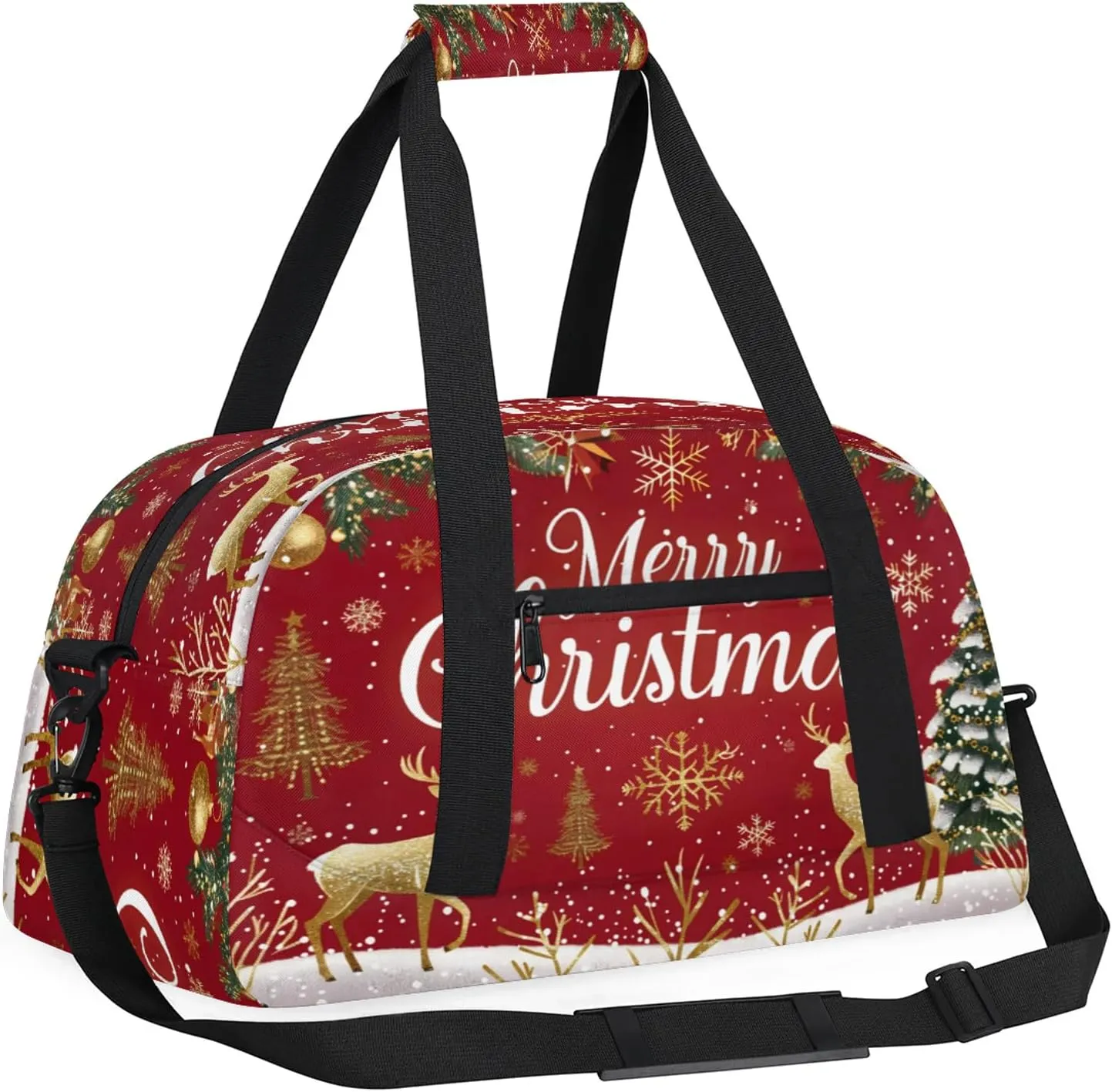 Christmas Themed Small Gym Bag 18 inch Carry On Duffel Bag for Weekender Travel Sports Workout Yoga Gymnastics Dance Ballet