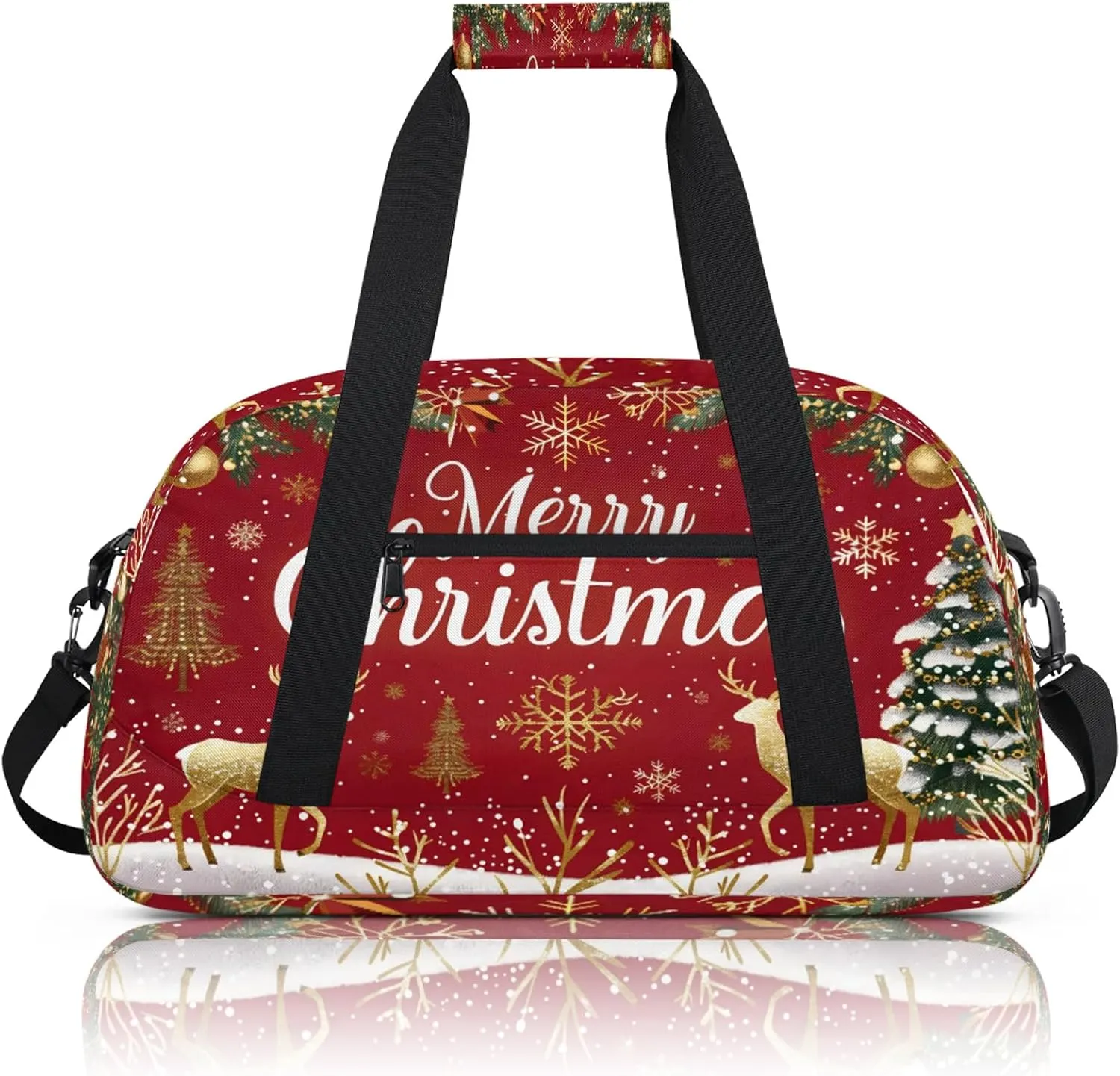 Christmas Themed Small Gym Bag 18 inch Carry On Duffel Bag for Weekender Travel Sports Workout Yoga Gymnastics Dance Ballet