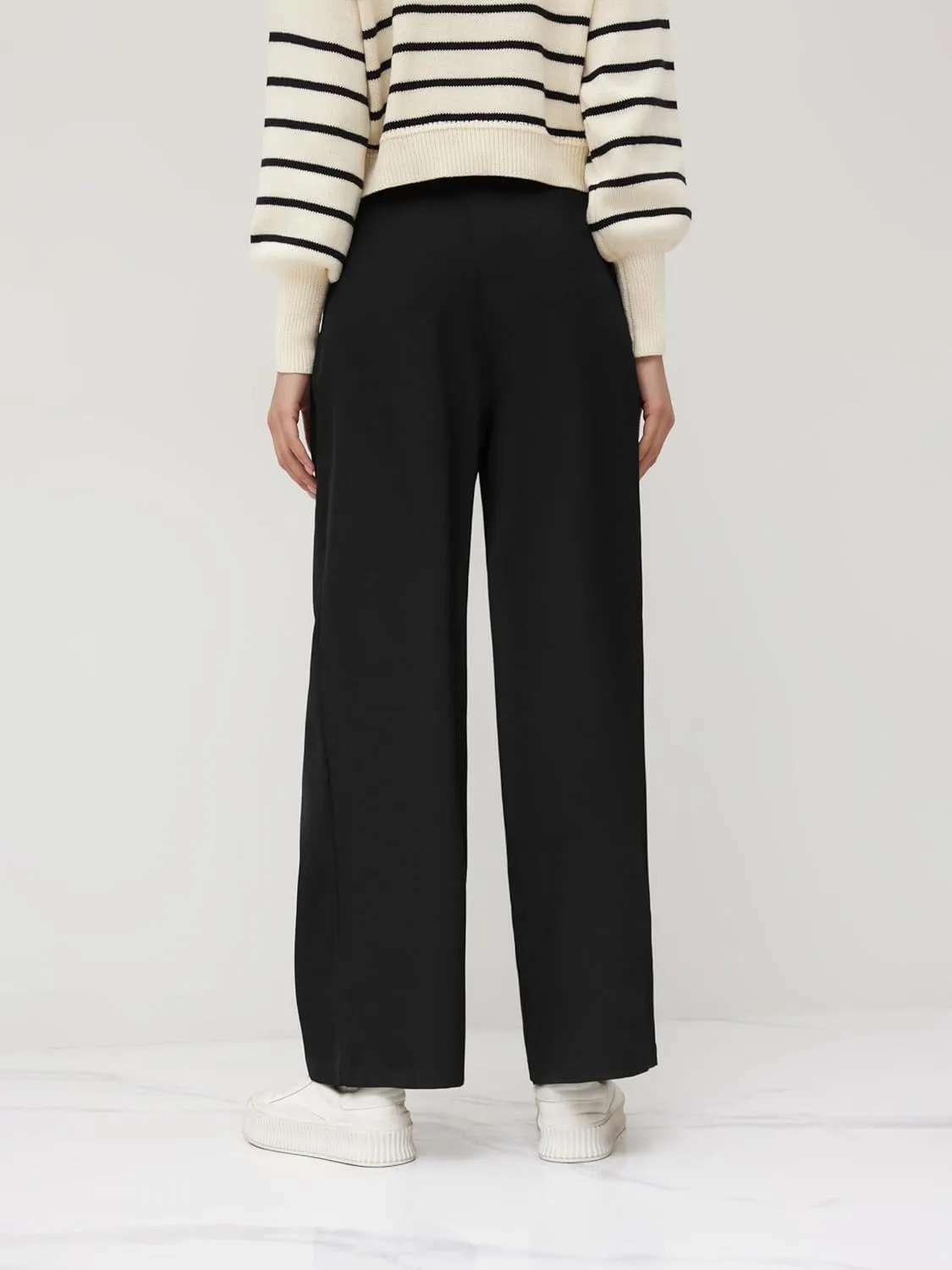 CIDER Mid Waist Solid Pocket Straight Leg Trousers with Belt