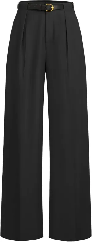 CIDER Mid Waist Solid Pocket Straight Leg Trousers with Belt