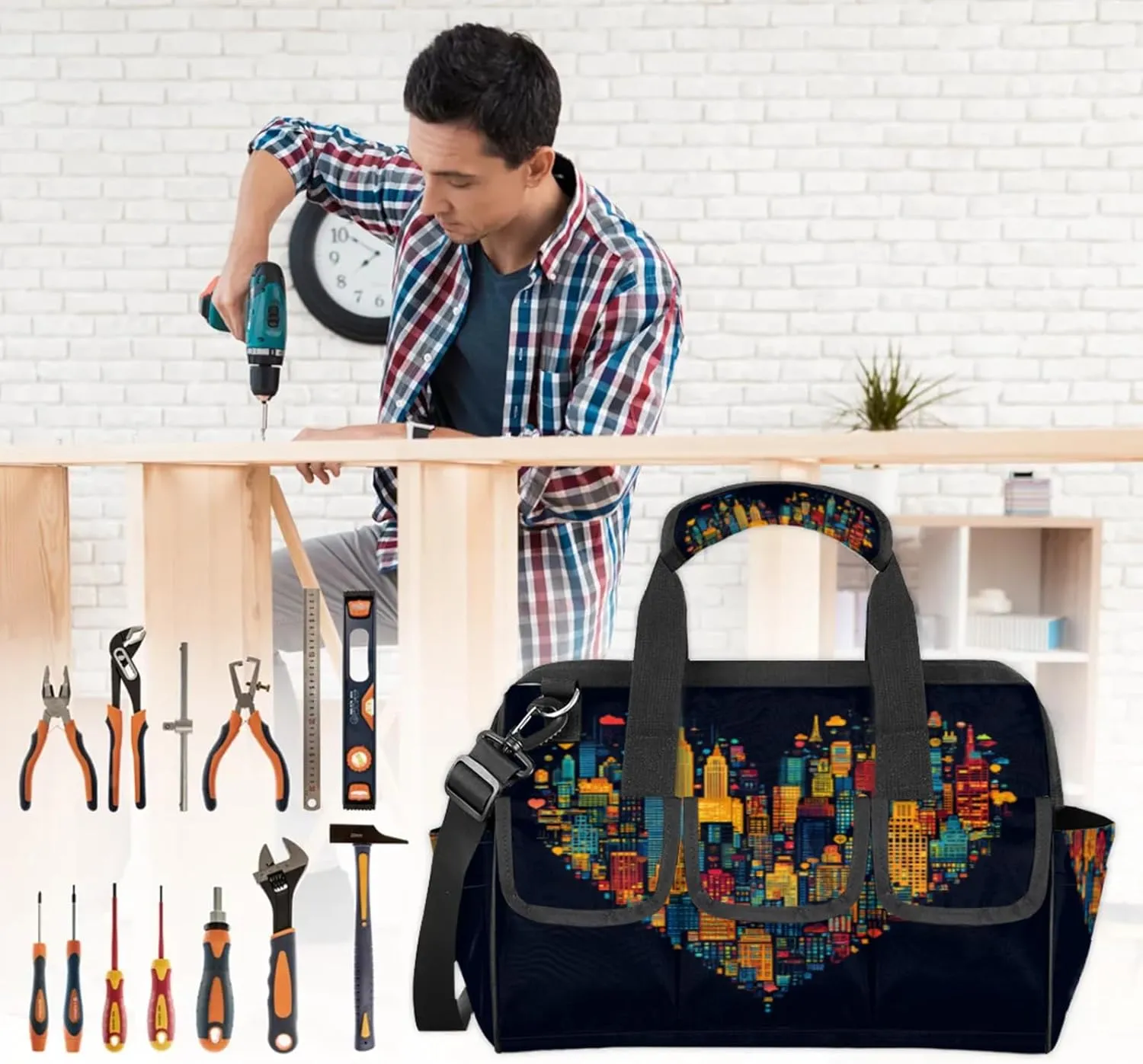 City Love Tool Bags for Men and Women Modern Style Heavy Duty Tool Tote Organizer Bag for Electrician Carpenter Mechanic, Adjustable Shoulder Strap