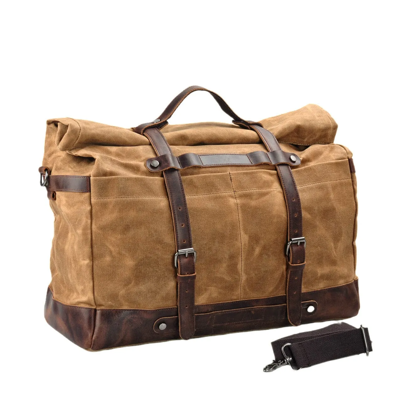 Classic Waxed Canvas Duffle Bag with Crazy Horse Leather