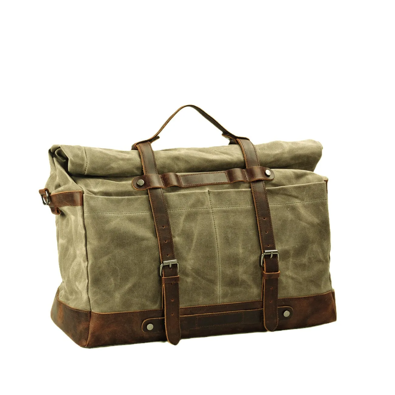 Classic Waxed Canvas Duffle Bag with Crazy Horse Leather