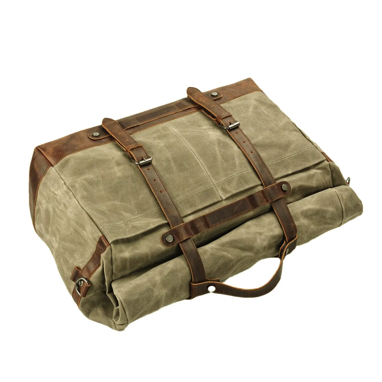 Classic Waxed Canvas Duffle Bag with Crazy Horse Leather