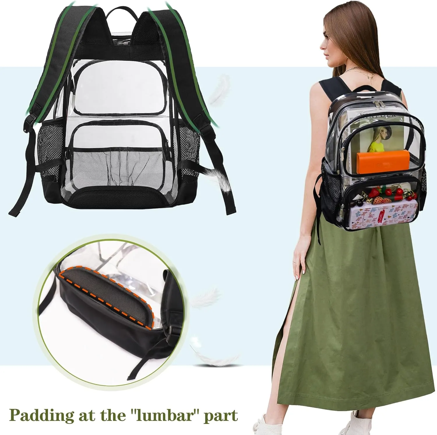 Clear Backpack Heavy Duty,17'' Transparent Bag See Through Backpack for College Work Travel Security,Brown