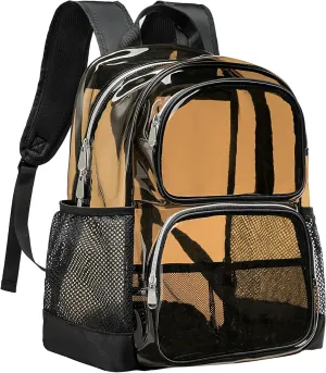 Clear Backpack Heavy Duty,17'' Transparent Bag See Through Backpack for College Work Travel Security,Brown