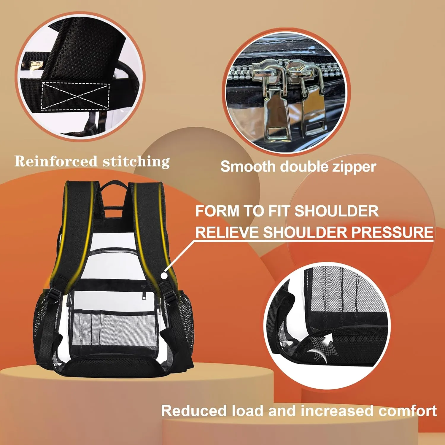 Clear Backpack,Heavy Duty Clear Bookbag See Through Backpack Large Clear Bag for School College Work Travel Security,Gray