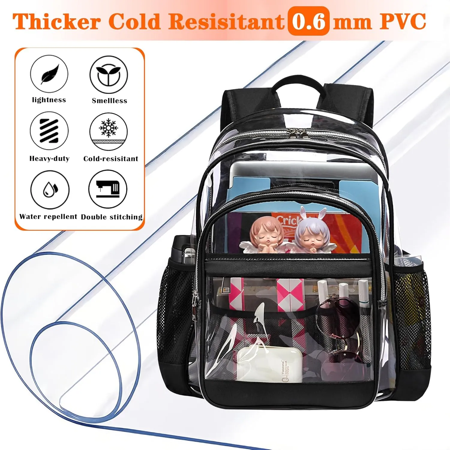 Clear Backpack,Heavy Duty Clear Bookbag See Through Backpack Large Clear Bag for School College Work Travel Security,Gray