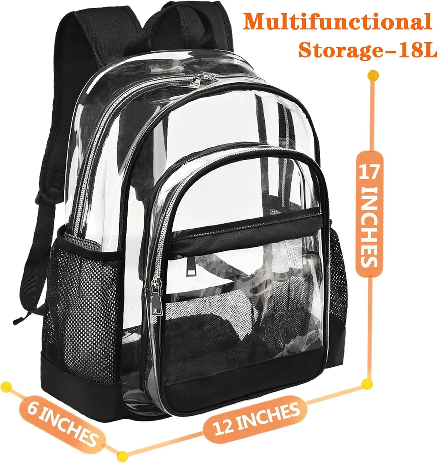 Clear Backpack,Heavy Duty Clear Bookbag See Through Backpack Large Clear Bag for School College Work Travel Security,Gray