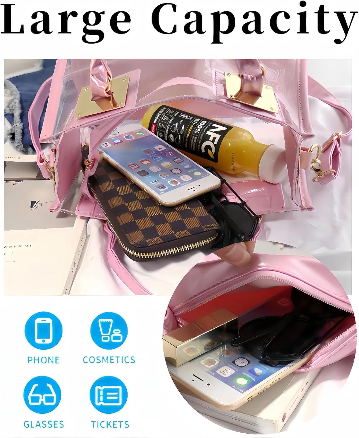 Clear Bag for Stadium Events Crossbody Bag for Women Tote Bag Cute PVC Clear Purse Concerts Sports Events Festivals