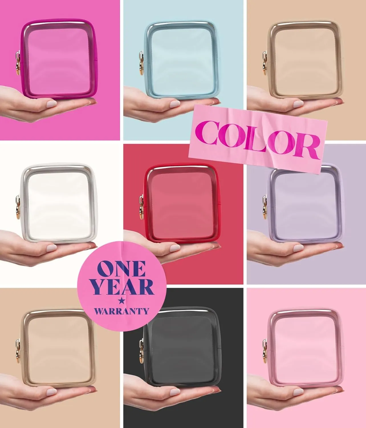 Clear Makeup Bag Zipper Pouch, Transparent Cosmetic Case Organizer, TSA Approved Travel Toiletry Case, Travel Accessories Essentials Makeup Tote for Women, Mini Cute Make up Bag for Purse - Fuchsia