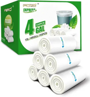 Clear Small Trash Bags - 4 Gallon Garbage Bags FORID Wastebasket Bin Liners 330 Count Plastic Trash Bags for Bathroom Bedroom Office Trash Can 15 Liters - Durable & Thick Trash Bag