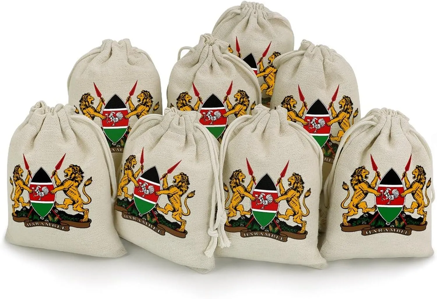 Coat Arms of Kenya Cute Tag Drawstring Gift Bags 8 Sets Pockets DIY Jewelry Storage Pouches Wedding Party