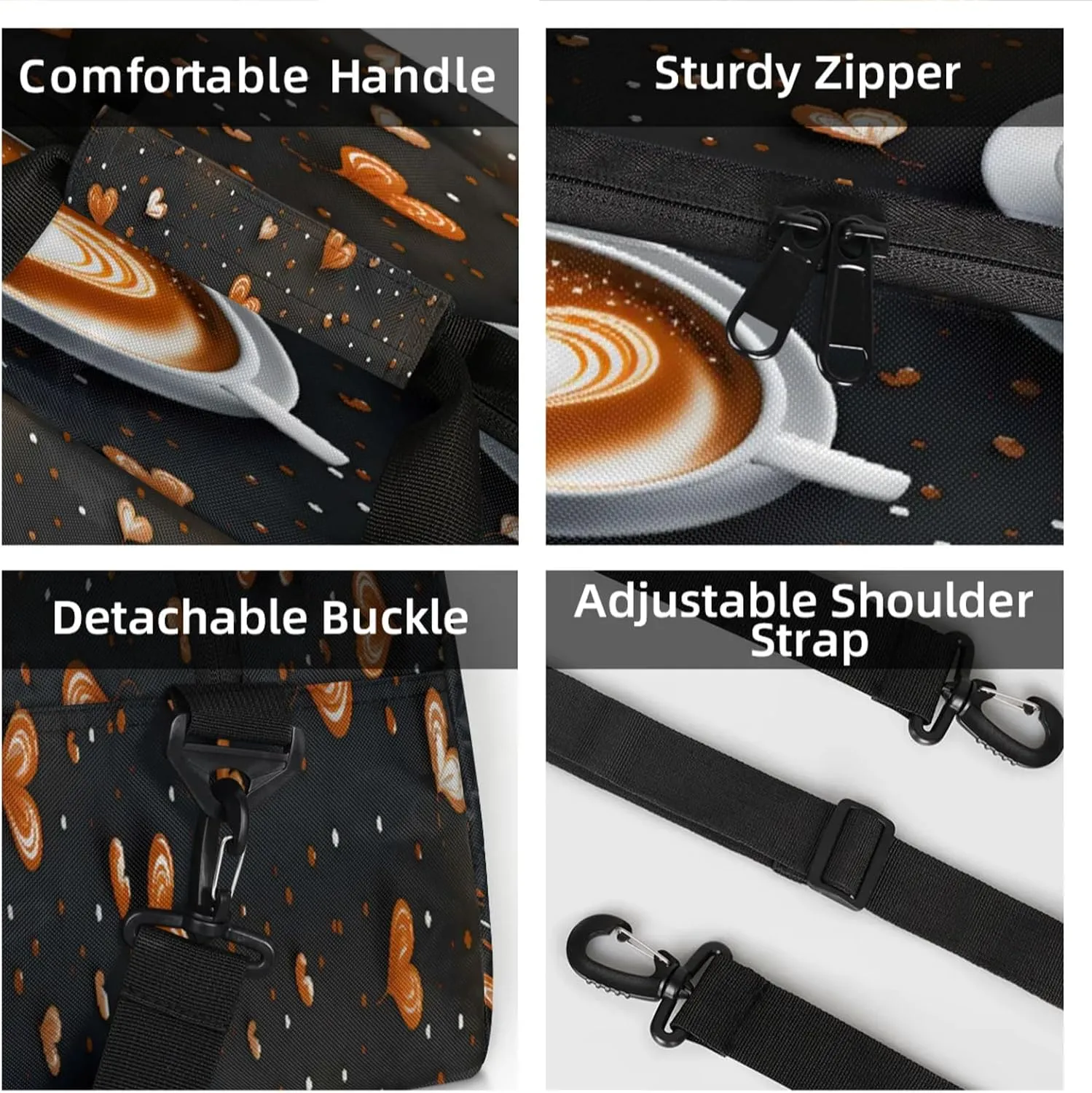 Coffee Theme Small Gym Bag 18 inch Carry On Duffel Bag for Weekender Travel Sports Workout Yoga Gymnastics Dance Ballet