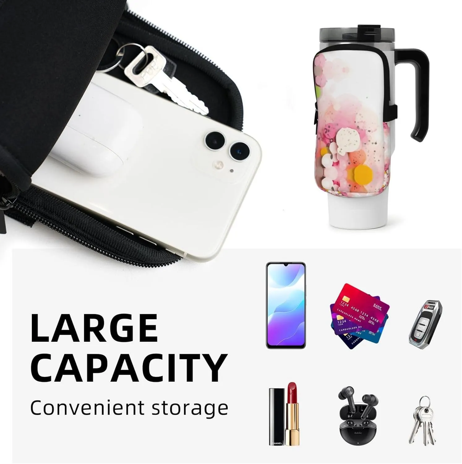 Color Fragment Paper Versatile Sports Bottle Accessory Bag â€“ Ideal for Walking, Hiking, Yoga, Gym â€“ Water Resistance & Shockproof, Black, M, Business Card Holder