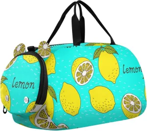 Color Lemons on Background Gym Travel Duffel Bag with Shoe Compartment for Boys Girls - Gymnastics Sports Dance Football Travel Bag Teens Weekender Sleepover