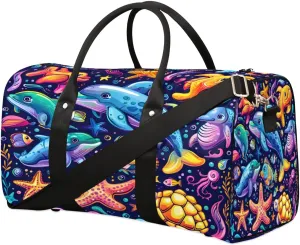 Colorful Dolphin Pattern Travel Duffel Bag for Women Men Foldable Sport Gym Tote Bag Lightweight Waterproof Weekender Overnight Bag for Weekend Holiday Gym Swim Yoga