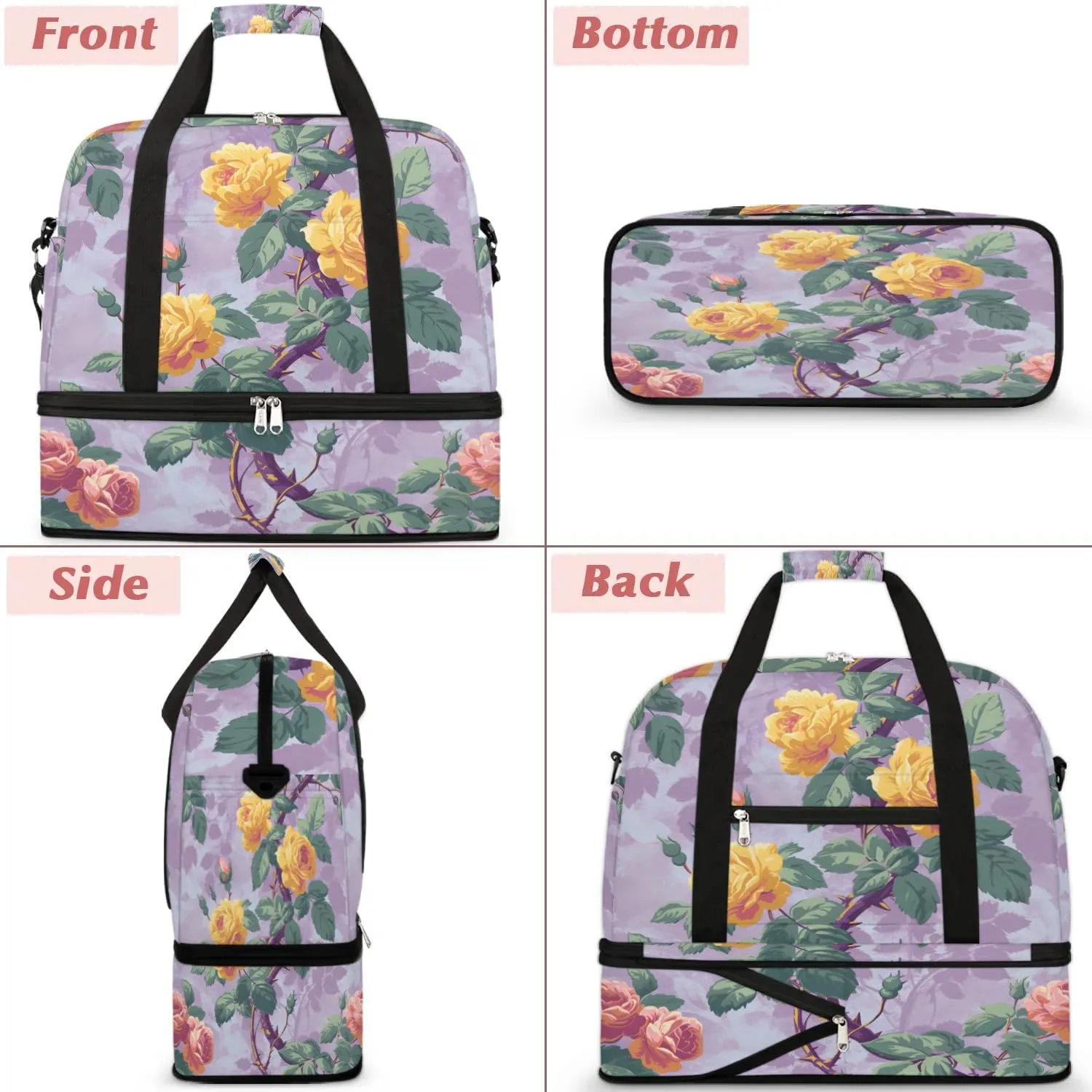 Colorful Flora Beauty Patterns Travel Duffle Bag, Collapsible Travel Bag Sports Gym Bag With Shoes Compartment Weekender Bag Overnight Bag For Women Men