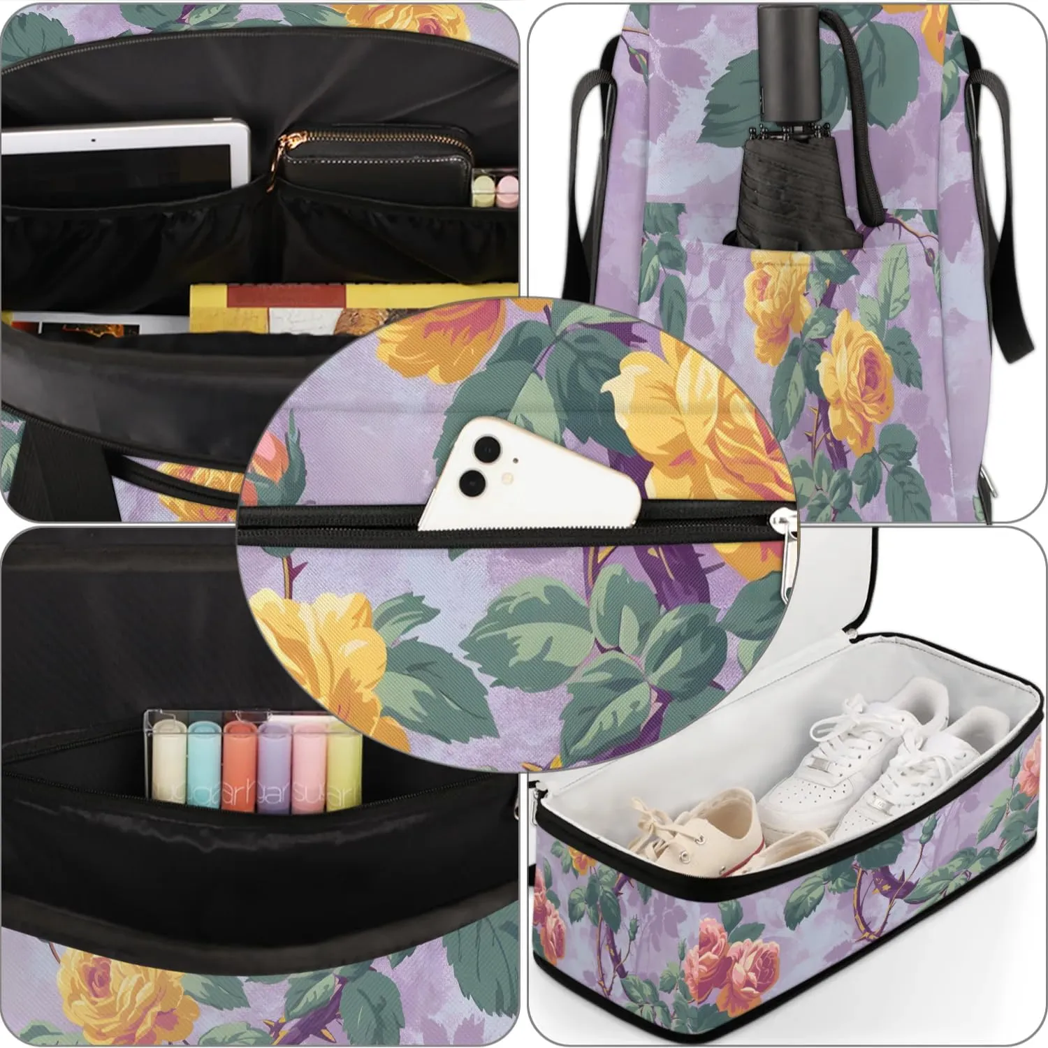 Colorful Flora Beauty Patterns Travel Duffle Bag, Collapsible Travel Bag Sports Gym Bag With Shoes Compartment Weekender Bag Overnight Bag For Women Men