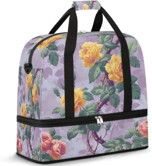 Colorful Flora Beauty Patterns Travel Duffle Bag, Collapsible Travel Bag Sports Gym Bag With Shoes Compartment Weekender Bag Overnight Bag For Women Men