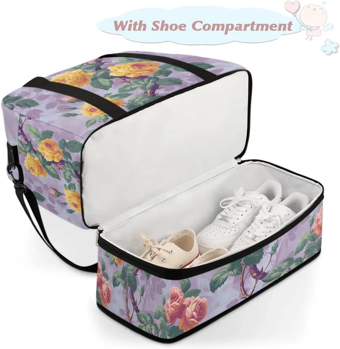 Colorful Flora Beauty Patterns Travel Duffle Bag, Collapsible Travel Bag Sports Gym Bag With Shoes Compartment Weekender Bag Overnight Bag For Women Men