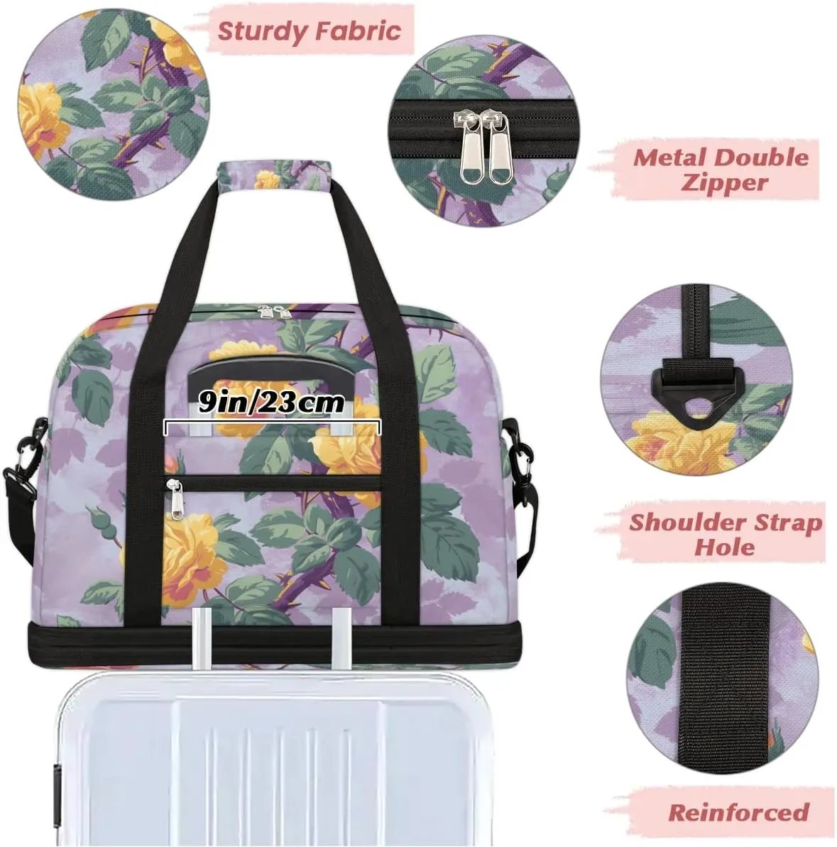 Colorful Flora Beauty Patterns Travel Duffle Bag, Collapsible Travel Bag Sports Gym Bag With Shoes Compartment Weekender Bag Overnight Bag For Women Men
