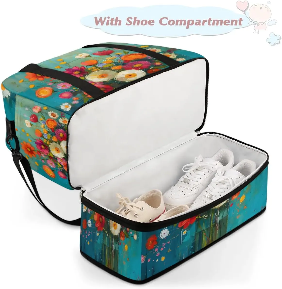 Colorful Flowers Beauty Pattern Travel Duffle Bag, Collapsible Travel Bag Sports Gym Bag With Shoes Compartment Weekender Bag Overnight Bag For Women Men