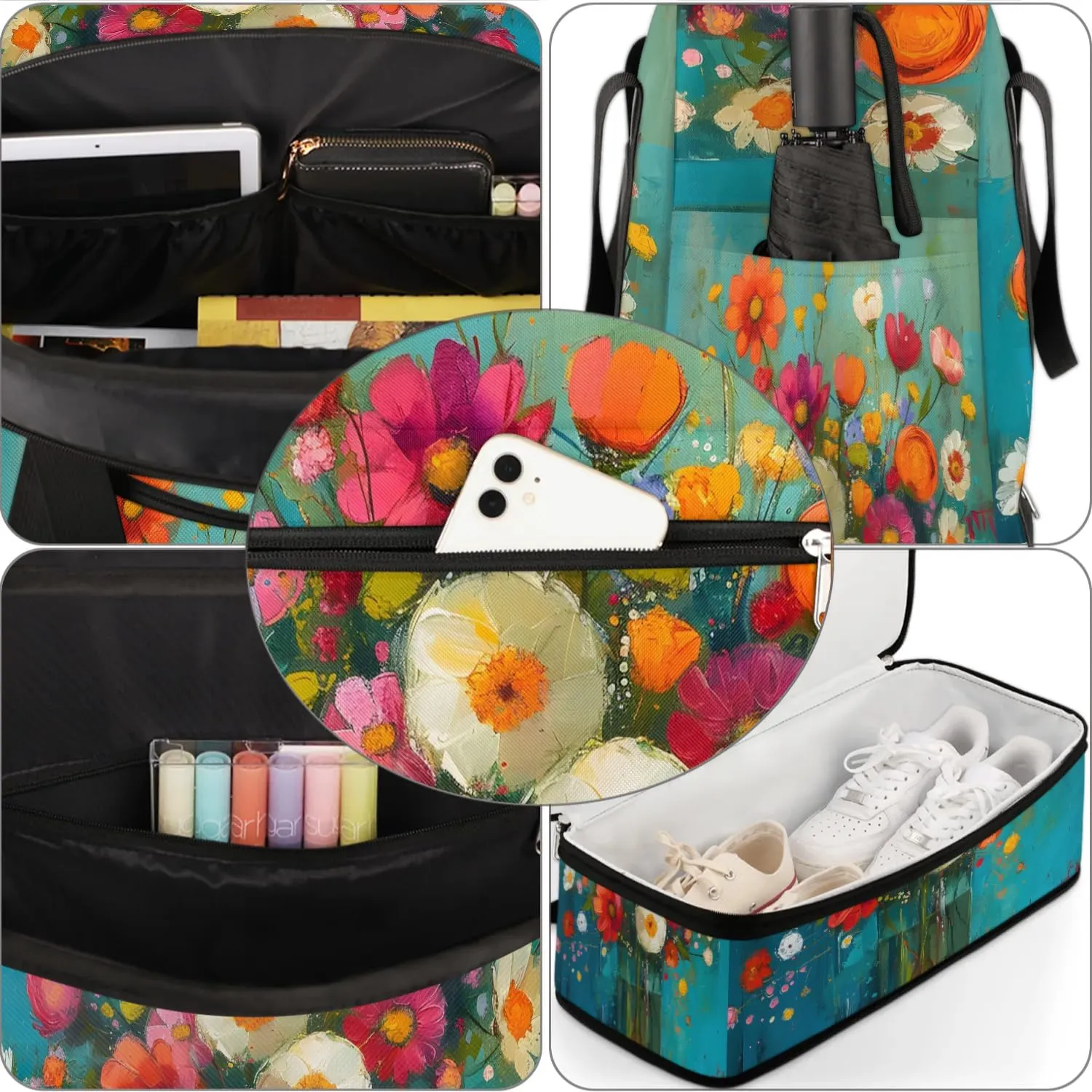 Colorful Flowers Beauty Pattern Travel Duffle Bag, Collapsible Travel Bag Sports Gym Bag With Shoes Compartment Weekender Bag Overnight Bag For Women Men