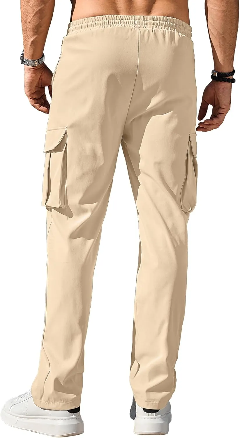 Comdecevis Men's Casual Cargo Pants Workout Joggers Stretch Sweatpants Hiking Drawstring Tactical Pants with Multi Pockets
