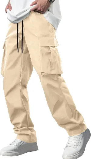 Comdecevis Men's Casual Cargo Pants Workout Joggers Stretch Sweatpants Hiking Drawstring Tactical Pants with Multi Pockets