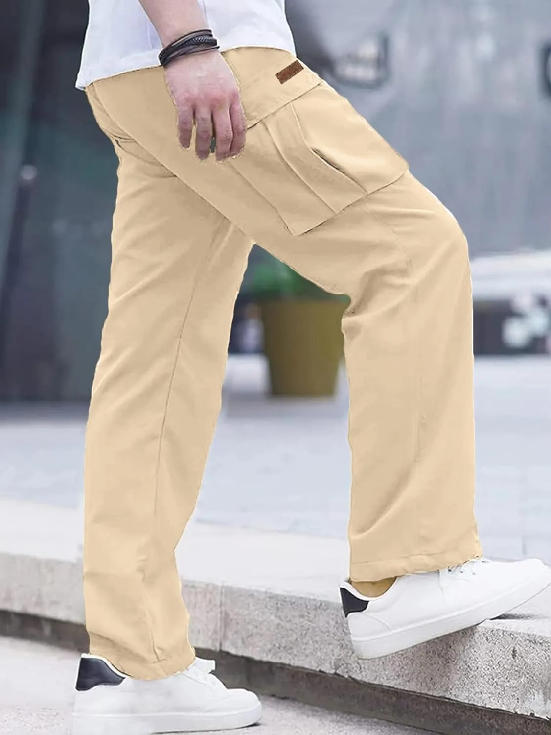 Comdecevis Men's Casual Cargo Pants Workout Joggers Stretch Sweatpants Hiking Drawstring Tactical Pants with Multi Pockets