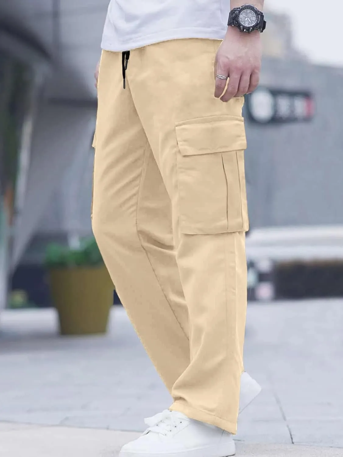 Comdecevis Men's Casual Cargo Pants Workout Joggers Stretch Sweatpants Hiking Drawstring Tactical Pants with Multi Pockets