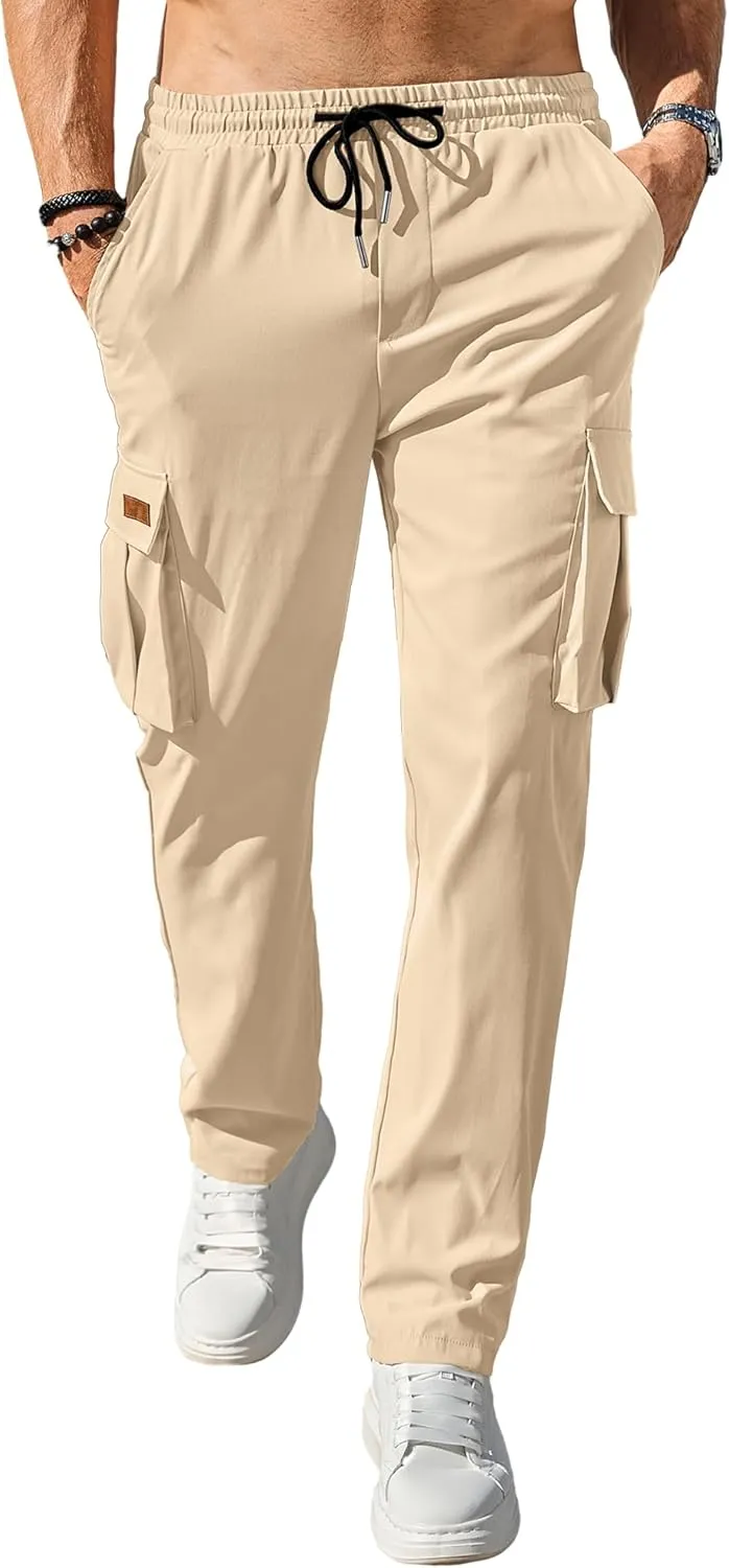 Comdecevis Men's Casual Cargo Pants Workout Joggers Stretch Sweatpants Hiking Drawstring Tactical Pants with Multi Pockets