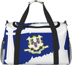 Connecticut State Flag Map print Travel Duffle Bag Gym Bag for Women,Puffer Tote Bag,Weekender Overnight Bag Organizer