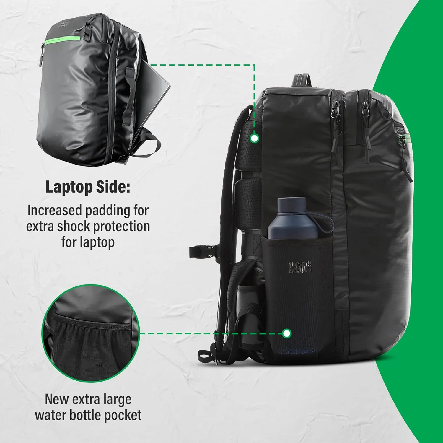 COR Surf 34L Carry On Travel Backpack | TSA and Airline Flight Approved Personal Luggage Style Backpack | The Island Hopper 2.0 | 34L Matte Black Waterproof Edition | FREE S-Clip Included