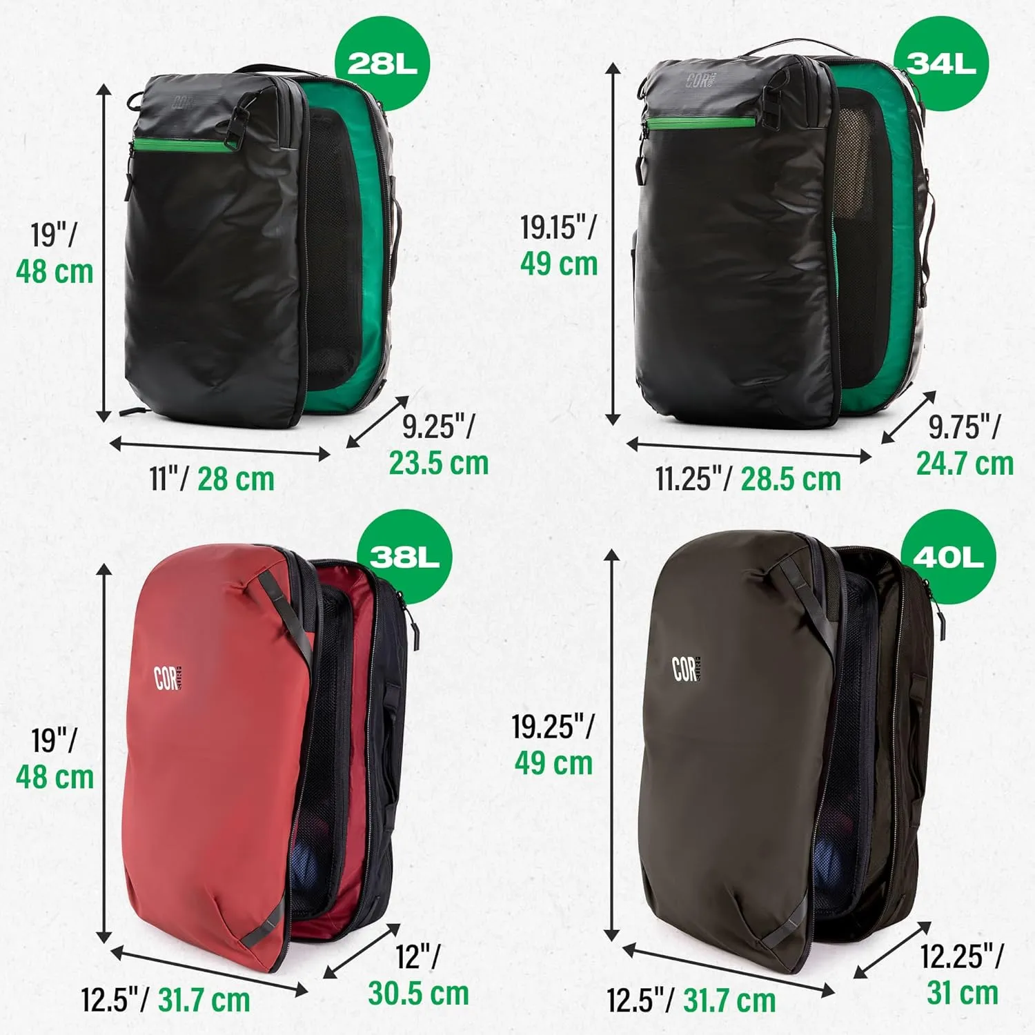 COR Surf 34L Carry On Travel Backpack | TSA and Airline Flight Approved Personal Luggage Style Backpack | The Island Hopper 2.0 | 34L Matte Black Waterproof Edition | FREE S-Clip Included