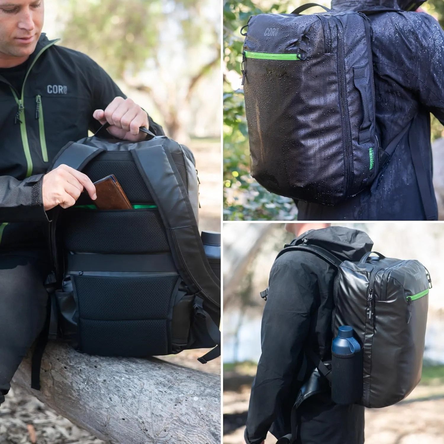COR Surf 34L Carry On Travel Backpack | TSA and Airline Flight Approved Personal Luggage Style Backpack | The Island Hopper 2.0 | 34L Matte Black Waterproof Edition | FREE S-Clip Included