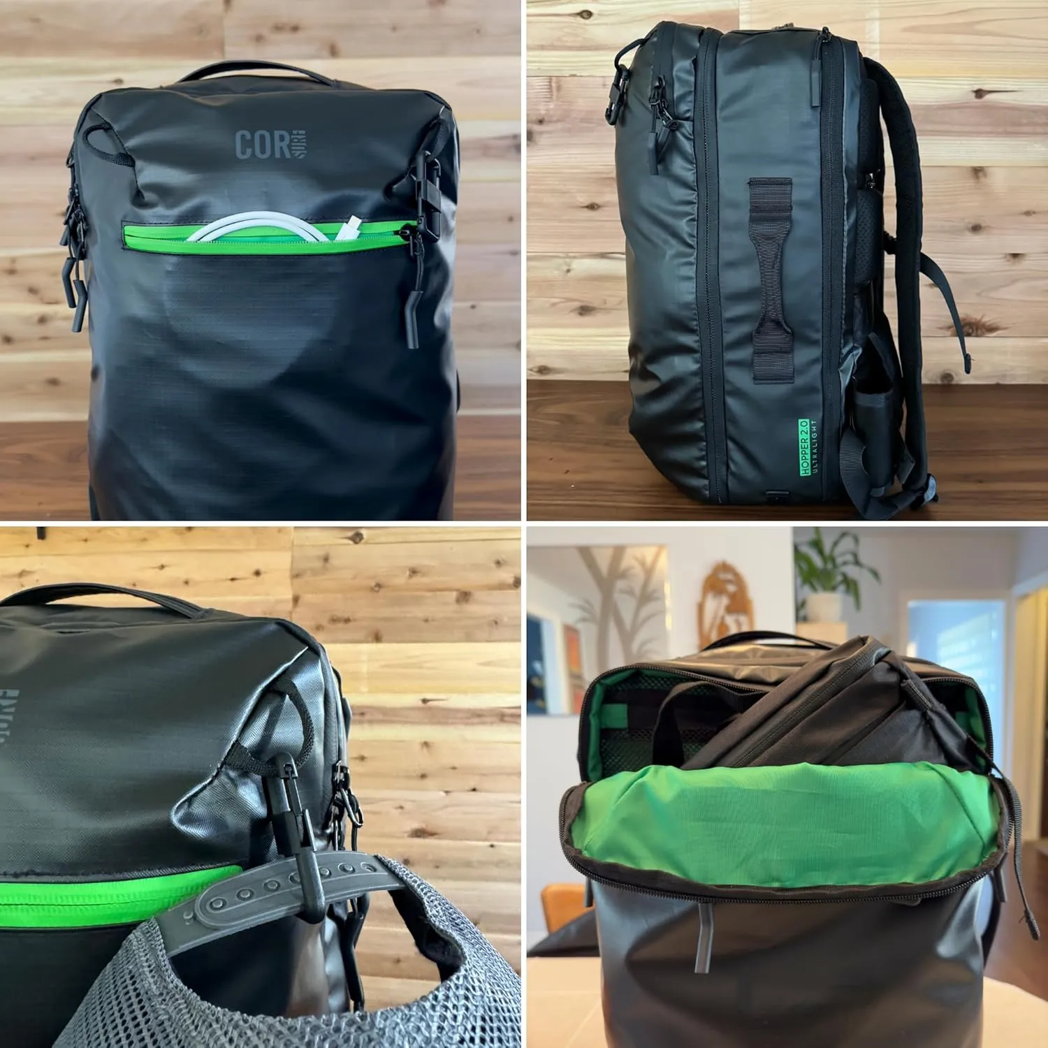 COR Surf 34L Carry On Travel Backpack | TSA and Airline Flight Approved Personal Luggage Style Backpack | The Island Hopper 2.0 | 34L Matte Black Waterproof Edition | FREE S-Clip Included