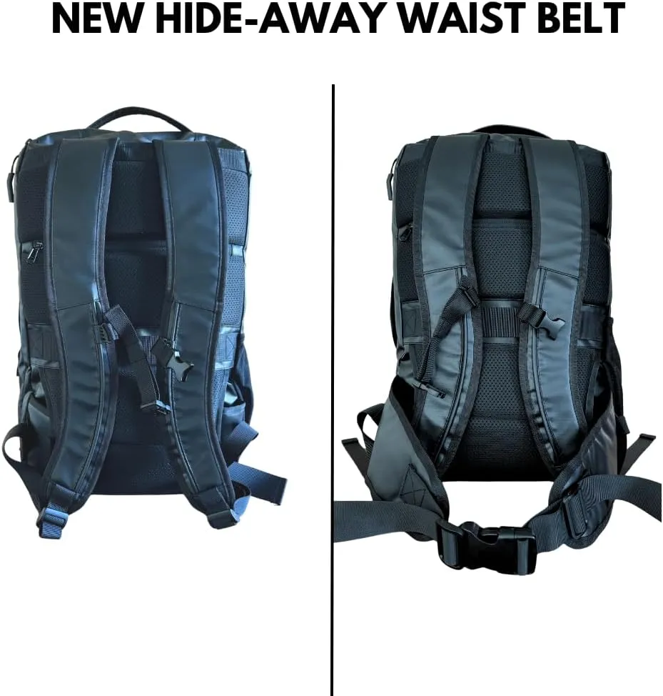 COR Surf 34L Carry On Travel Backpack | TSA and Airline Flight Approved Personal Luggage Style Backpack | The Island Hopper 2.0 | 34L Matte Black Waterproof Edition | FREE S-Clip Included