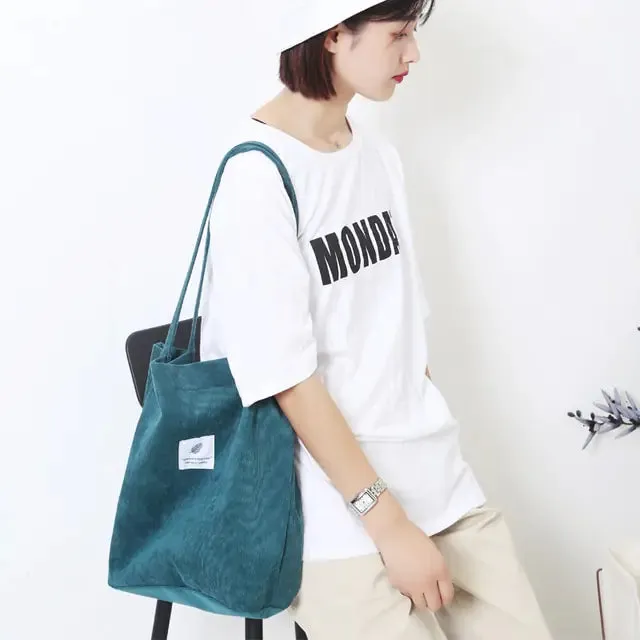 Corduroy Waterproof Shoulder Canvas Bags Women Durable materials