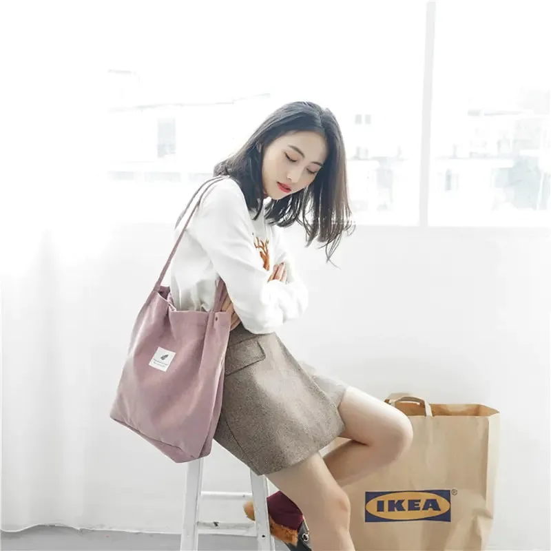 Corduroy Waterproof Shoulder Canvas Bags Women Durable materials