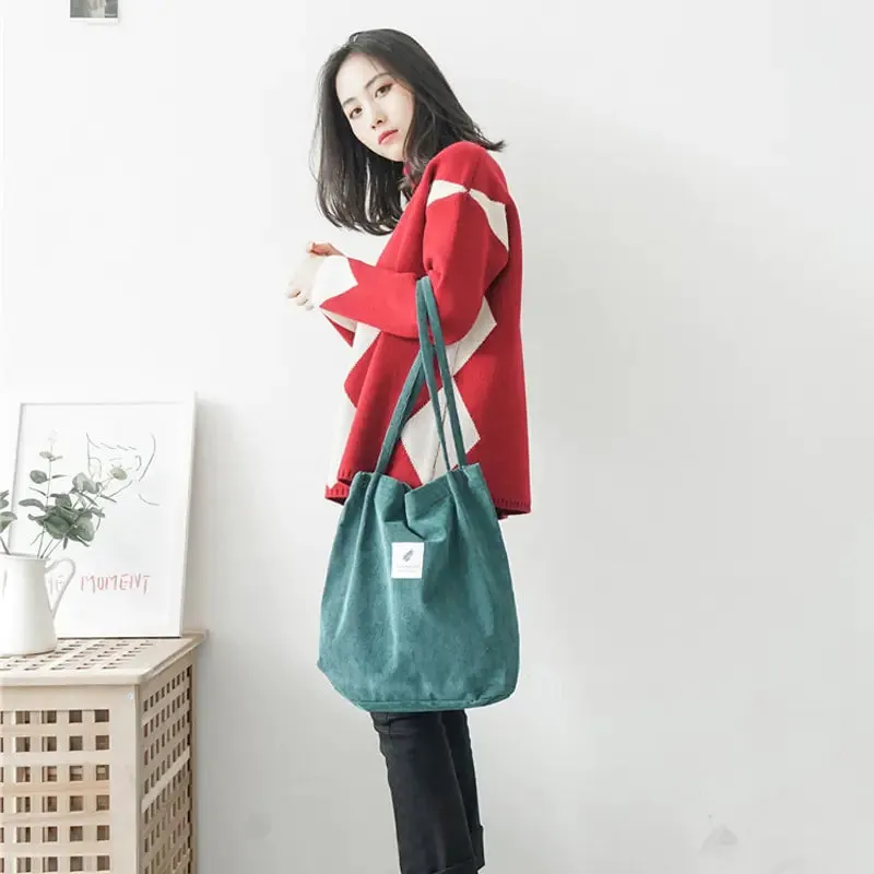 Corduroy Waterproof Shoulder Canvas Bags Women Durable materials