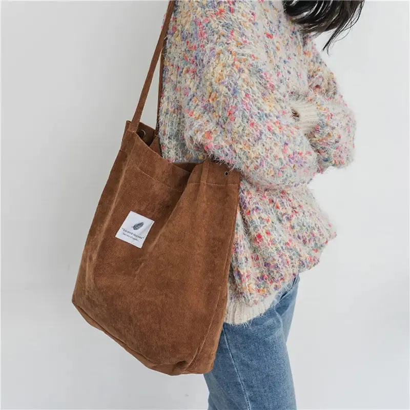 Corduroy Waterproof Shoulder Canvas Bags Women Durable materials