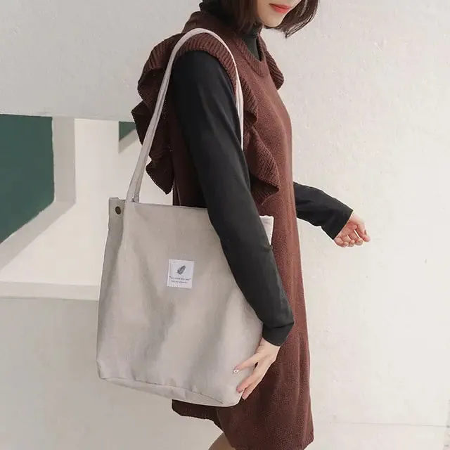 Corduroy Waterproof Shoulder Canvas Bags Women Durable materials
