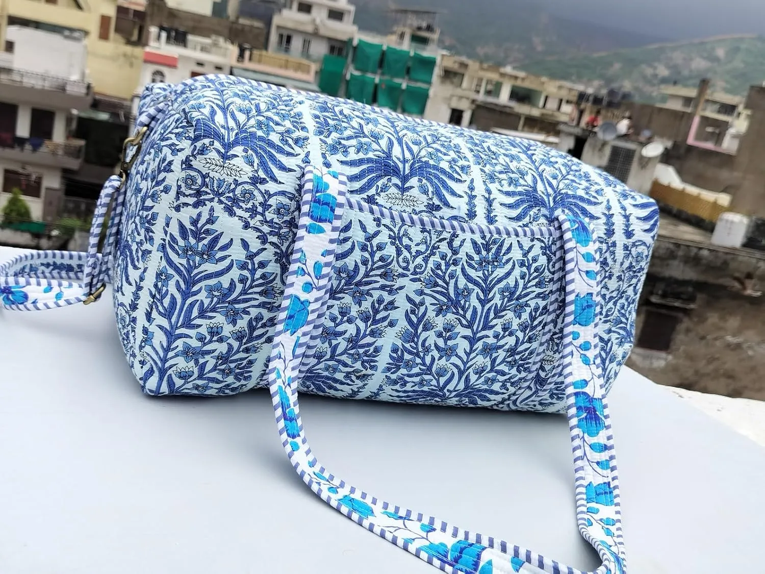 Cotton Quilted Duffle Bag Floral Print Bags Shoulder Weekender Overnight Travel Carry Gym Luggage Yoga Bag (Design-4_11)