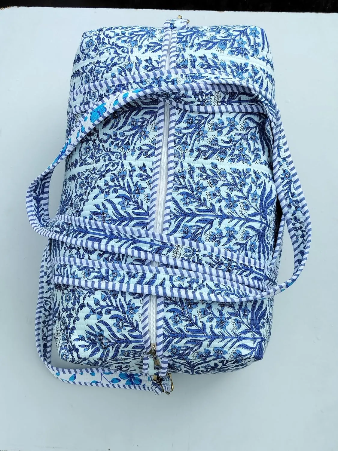 Cotton Quilted Duffle Bag Floral Print Bags Shoulder Weekender Overnight Travel Carry Gym Luggage Yoga Bag (Design-4_11)